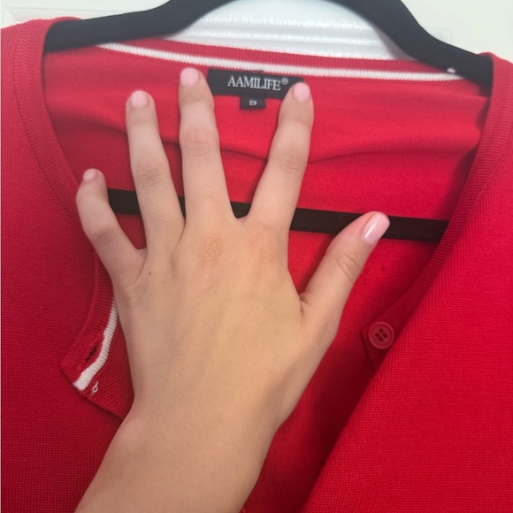 Red Button-Up Cardigan - Picture 2 of 3